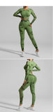 Grass Green Size L Tie-Dye Yoga Set Long Sleeve Butt Lift Leggings Seamless Workout Training Gym Clothes