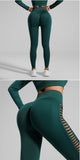 Dark Green Size S Tie-Dye Yoga Set Long Sleeve Butt Lift Leggings Seamless Workout Training Gym Clothes