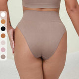 3 Pcs Size L Skin Microfiber High-Waisted Thong Underwear with Tummy Control - Slimming Comfort