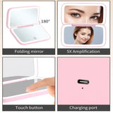 Green MR2326C Portable LED Illuminated Makeup Mirror - Foldable Lighted Vanity Mirror with 802mAh Battery