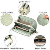 Women's Large Capacity Double Zip Wallet Clutch | PU Leather Floral Embossed Wristlet | Phone Holder with 24 Card Slots - Green
