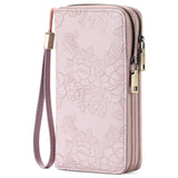 Women's Large Capacity Double Zip Wallet Clutch | PU Leather Floral Embossed Wristlet | Phone Holder with 24 Card Slots - Purple