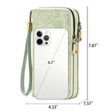 Women's Large Capacity Double Zip Wallet Clutch | PU Leather Floral Embossed Wristlet | Phone Holder with 24 Card Slots - Blue