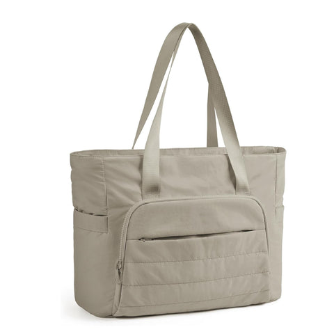 Light Tan Versatile Women's Gym Tote Bag with Yoga Mat Strap - 18L Carryall, Fits 15.6 Laptop, Multi-Pocket Organizer