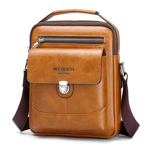 Premium PU Leather Crossbody Bag for Men - Vintage Light Brown Shoulder Bag