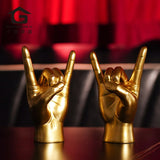 Gold Left Hand Resin Rock and Roll Hand Figurine - Stylish Desk and Living Room Decor