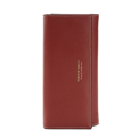 Deep Red PU Slim Wallet with Polyester Interior - Stylish Clutch for Cards and Cash