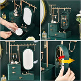 Elegant Green Jewelry Organizer with Mirror - Multi-Layer Storage & Display Stand (25x15x37.5cm)