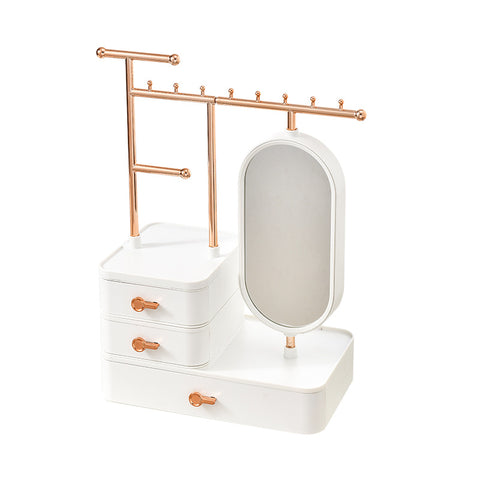 Elegant White Jewelry Organizer with Mirror - Multi-Layer Storage & Display Stand (25x15x37.5cm)