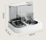 Automatic Pet Feeder and Water Bowl - 2-in-1 Grey Stainless Steel Bowl Cat Feeding Station
