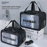 2PCS Dual-Layer Transparent PU Cosmetic Pouch - Wet and Dry Separation, Large size(31*15*20cm)- milk apricot white