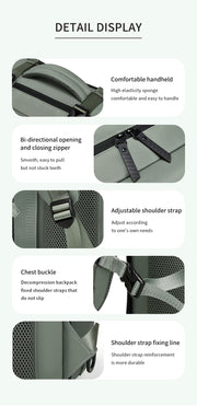 Grey Large Capacity 16-Inch Laptop Travel Backpack - Anti-Theft Professional Business Bag with Spring Buckle - Durable Oxford Cloth Outdoor Rucksack for Men and Women