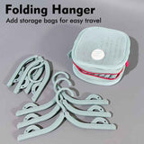 Portable Folding Travel Hangers Set - 19 Piece Laundry Kit with 6 Adjustable Hangers 12 Clips and Storage Bag - Space Saving Design for Caravanning Camping and Student Dorms - Sky Blue
