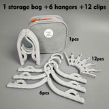 Portable Folding Travel Hangers Set - 19 Piece Laundry Kit with 6 Adjustable Hangers 12 Clips and Storage Bag - Space Saving Design for Caravanning Camping and Student Dorms - Gray