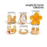 6 Piece Baroque Pearl Flower Ring Set with Gift Jewelry Box - Adjustable Open Rings, Statement Fashion Jewellery, Vintage Inspired Design, Gift Ready Accessory Set for Women
