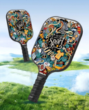 Pickleball Paddle Set with 4 Fiberglass Paddles, 8 Outdoor Balls and 2 Carry Bags - Honeycomb Core, Lightweight Design, Comfort Grip, Family and Beginner Friendly Game Set