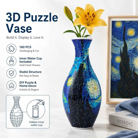 3D Puzzle Vase 160 Piece DIY Flower Vase Kit - Starry Sky Art, Reusable Inner Water Cup, Stable Decorative Display for Home, Office and Gift Giving In Australia - Darrahopens