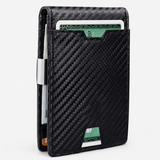 Men's Slim RFID Blocking Bifold Wallet - Synthetic Leather, Carbon Fibre Style, Money Clip, Minimalist Card and Cash Holder for Everyday Carry