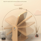 Square Rotating Mirror Tabletop Makeup Mirror - Large Wooden Swivel Vanity Mirror for Desk