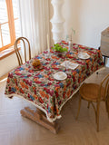 Floral Cotton Linen Tablecloth | Vintage Style Country Garden Design, 90x90cm