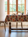 Floral Cotton Linen Tablecloth | Vintage Style Country Garden Design, 90*140cm