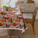 Floral Cotton Linen Tablecloth | Vintage Style Country Garden Design, 140*140cm