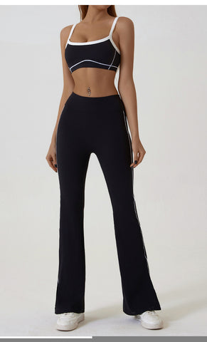 Black Flared Leggings & Sports Bra Set - Breathable & Stretchy Activewear for Yoga, Running & Gym Workouts Size S