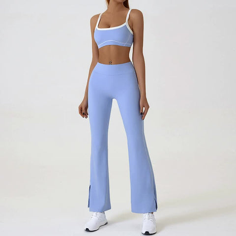 Blue Flared Leggings & Sports Bra Set - Breathable & Stretchy Activewear for Yoga, Running & Gym Workouts Size XL
