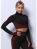Red High Waist Yoga Set for Women - Sports Bra, Long Sleeve Shirt & Leggings 3-Piece Workout Set Size XXXL