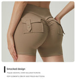 Pink High-Waisted Yoga Shorts with Pockets for Women - Butt-Lifting, Breathable, and Comfortable Activewear M