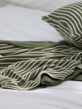 Green Cozy Knit Throw Blanket with Fringe - Stylish Striped  Bed End Cover, 127x170CM