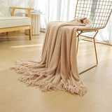 Off-white Premium Woven Knitted Throw Blanket with Tassels | Soft, Cozy Sofa & Bed Blanket, Perfect for Office or Afternoon Naps 130x260cm