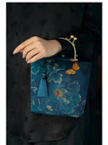 Modern Chinese Style Bucket Bag - Embroidered Handbag with Tassel