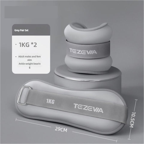 Grey Adjustable Weighted Leg & Wrist Sandbag Set - 1kg Each for Fitness, Running, and Dance Training