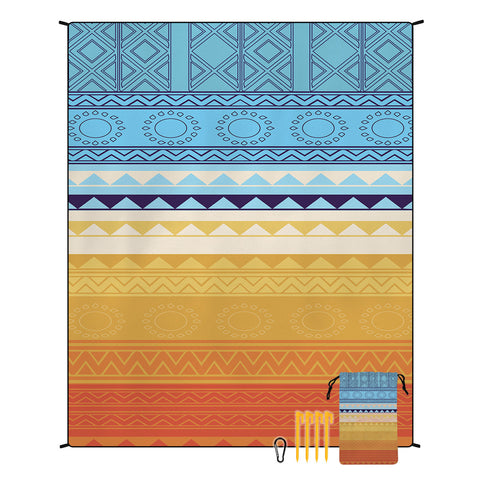 Style STD-001-1 Blue And Orange Quick Dry Beach Mat Sand Proof Waterproof Outdoor Picnic Blanket - Compact & Lightweight