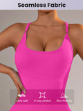 Size M Rose Red Grey Nylon Seamless Yoga Bodysuit - Women's Athletic Romper, Crisscross Back, Workout Jumpsuit