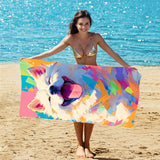 Colorful Dog Pattern 2-in-1 Foldable Beach Towel & Backpack - Microfiber Travel Set is concise