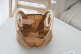 Khaki Boho Circle Straw Bag - Stylish Woven Tote with Round Handles