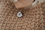 Khaki Boho Circle Straw Bag - Stylish Woven Tote with Round Handles