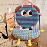 Blue And Purple Stripes Cute Cartoon Round Memory Foam Seat Cushion - Detachable & Washable