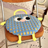 Blue Plaid Cute Cartoon Round Memory Foam Seat Cushion - Detachable & Washable