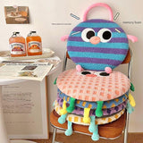 Blue Plaid Cute Cartoon Round Memory Foam Seat Cushion - Detachable & Washable