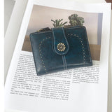 Peacock Blue Vintage PU Leather Women's Short Wallet - Elegant Zipper Coin Pocket Multi-Function Card Holder