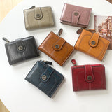 Grey Vintage PU Leather Women's Short Wallet - Elegant Zipper Coin Pocket Multi-Function Card Holder