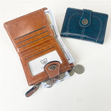 Grey Vintage PU Leather Women's Short Wallet - Elegant Zipper Coin Pocket Multi-Function Card Holder