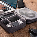Light Blue Durable Three-Layer Earphone & Digital Organizer - Waterproof Cosmetic & Cable Storage Pouch(Photography props not included, only the bag)
