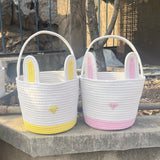 Green And White Stitching Charming Easter Egg Tote Basket - Cute Rabbit-Themed Handwoven Cotton Rope Candy Holder