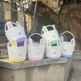 Grey And White Stitching Charming Easter Egg Tote Basket - Cute Rabbit-Themed Handwoven Cotton Rope Candy Holder