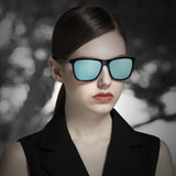 Black Frame + Black Temples + Photochromic Blue Lenses Unisex Aluminum-Magnesium Square Polarized Sunglasses - Stylish UV-Protective Driving Glasses with Case