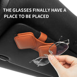 2 Pcs Brown Car Sun Visor Glasses Holder Clip with Dual Magnetic Clamps - PU Leather, Anti-Slip, and Multi-Functional Storage